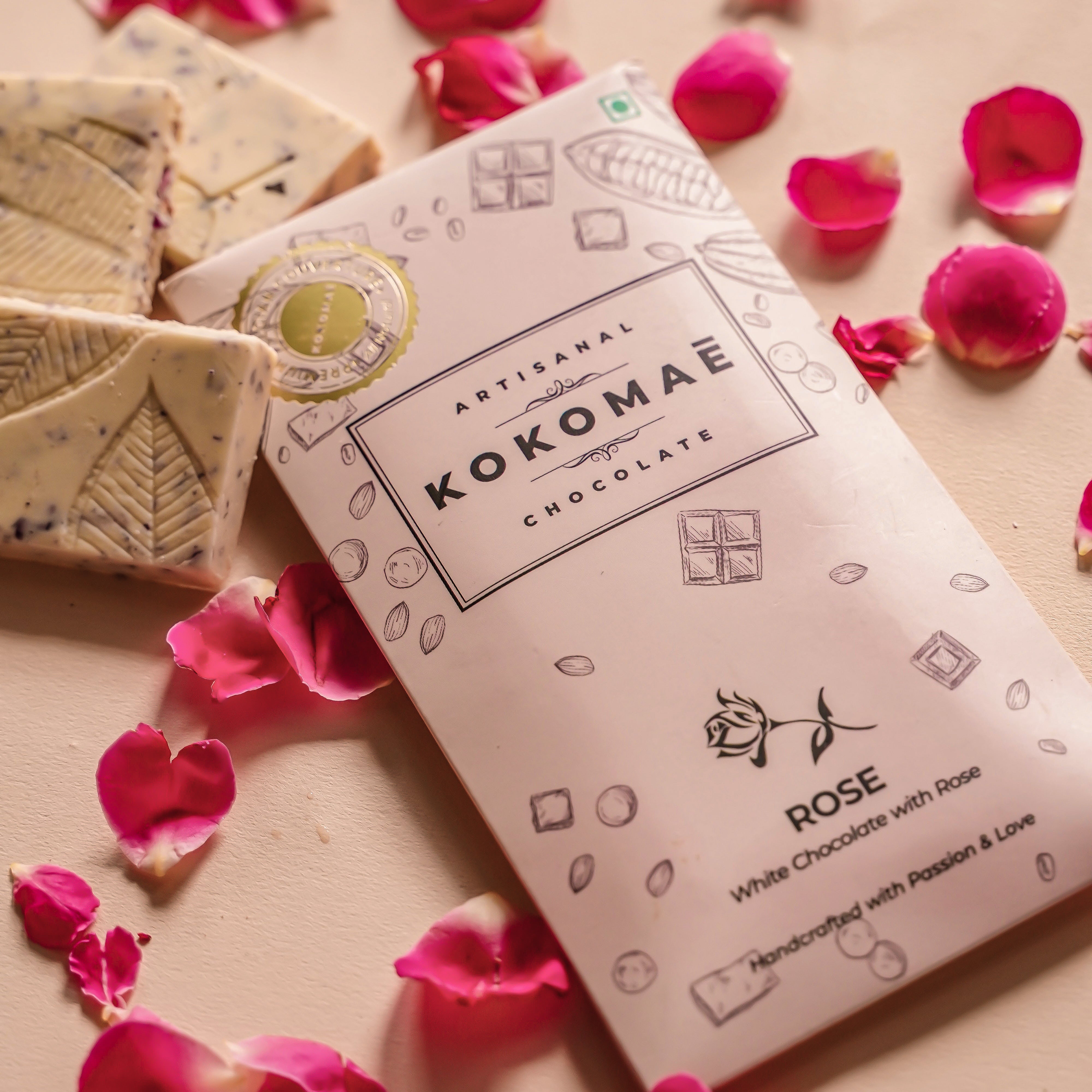 Kokomaē Premium Belgian White Chocolate Bar made from Pure Cocoa Butter with 100% Natural Rose Oil