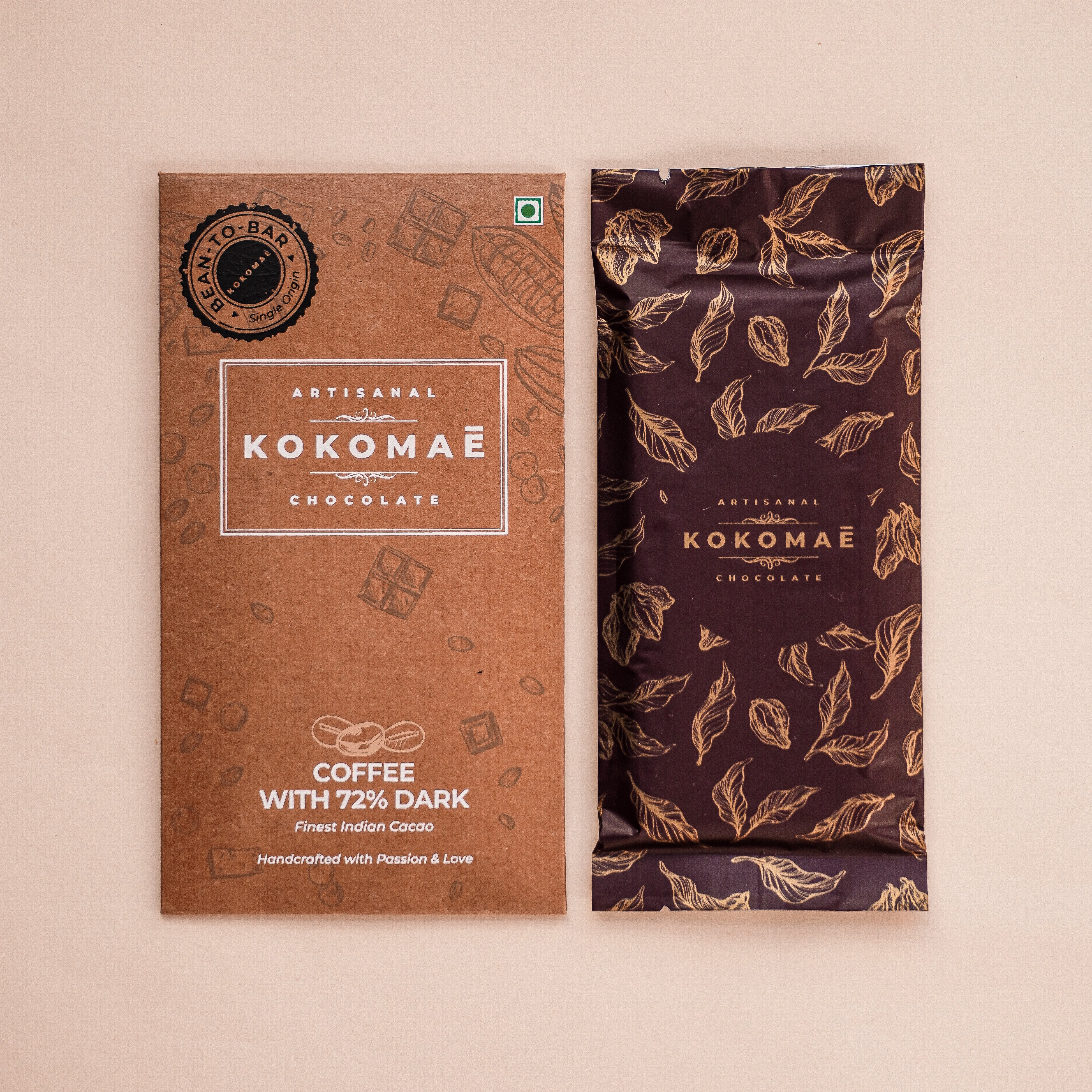 Kokomaē 72% Dark Chocolate with Coffee Bean to Bar - Made of Finest Cocoa Beans from Idukki region