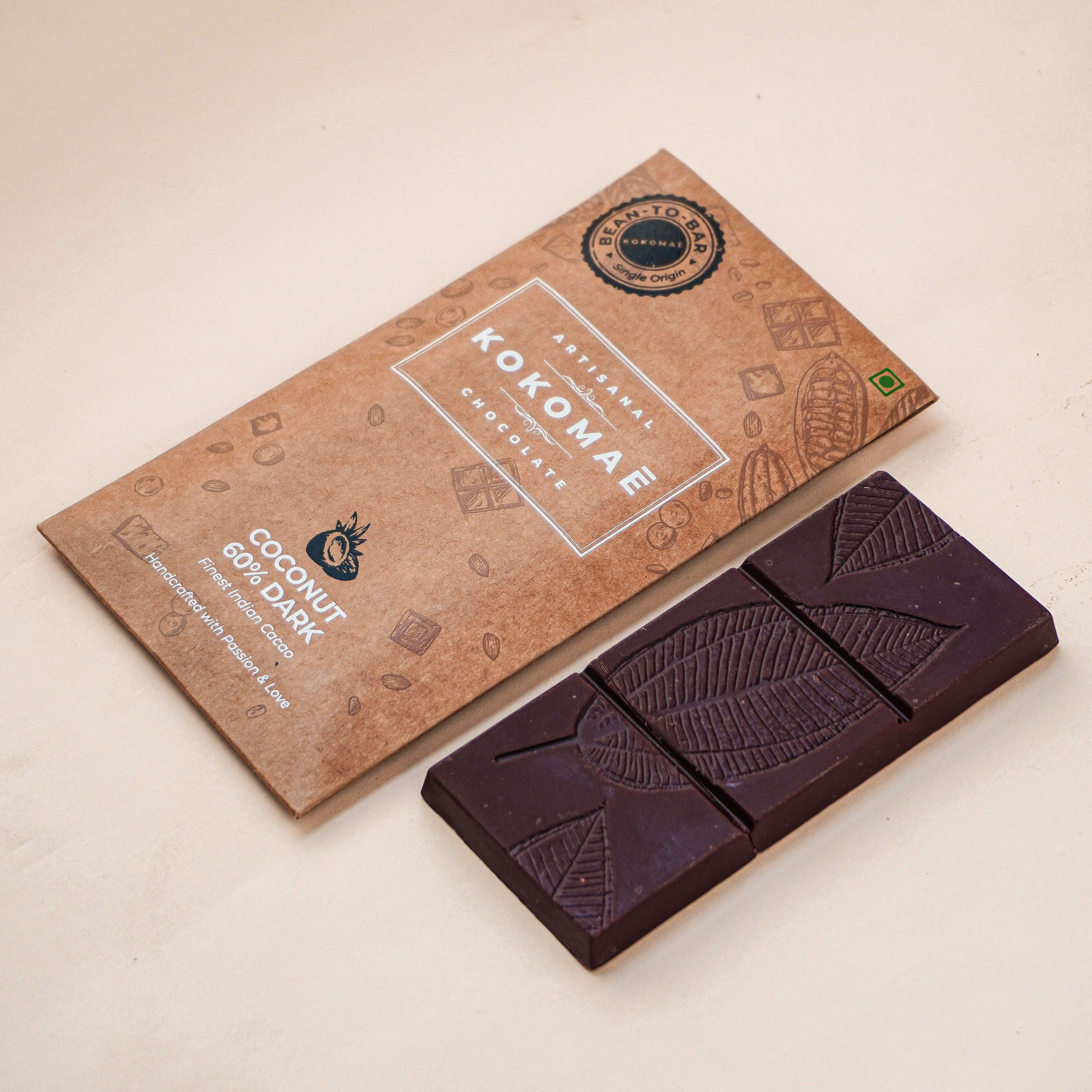 Kokomaē Bean to Bar 60% Organic Dark Chocolate with Coconut and Finest Cocoa Beans from Idukki Region