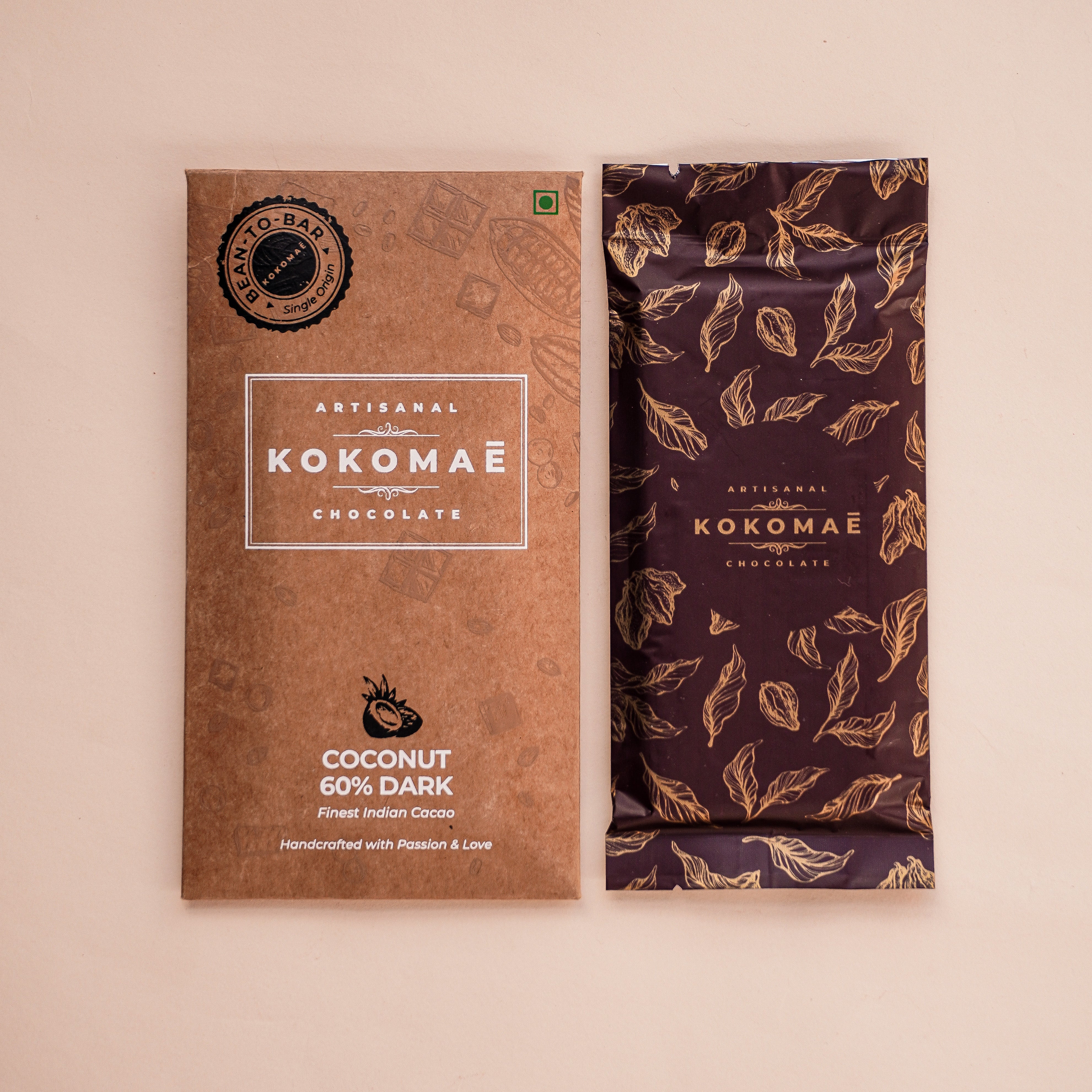 Kokomaē Bean to Bar 60% Organic Dark Chocolate with Coconut and Finest Cocoa Beans from Idukki Region