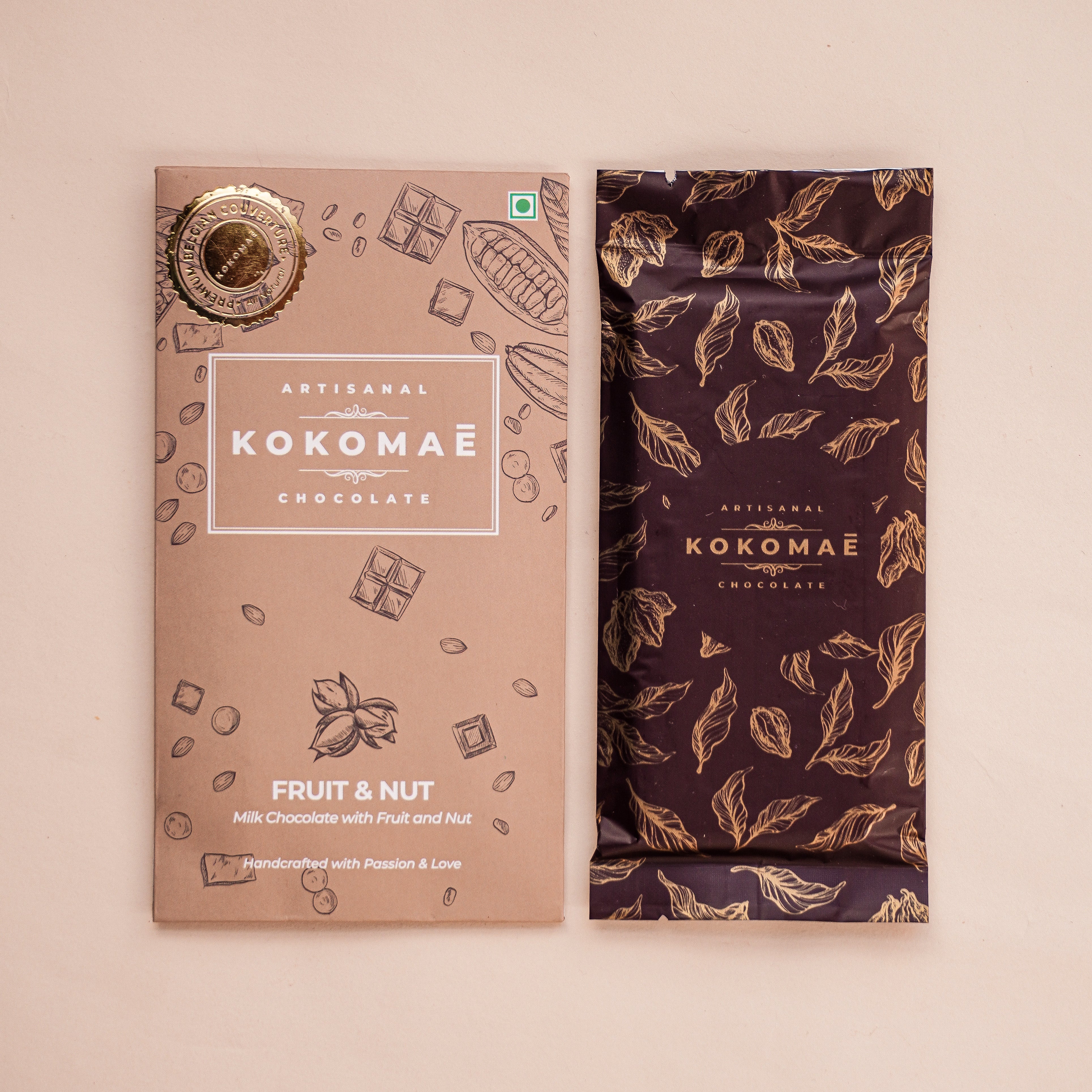 Kokomaē Fruit and Nut Belgian Delight Milk Chocolate Bar with Pure 33.6% Cocoa Butter