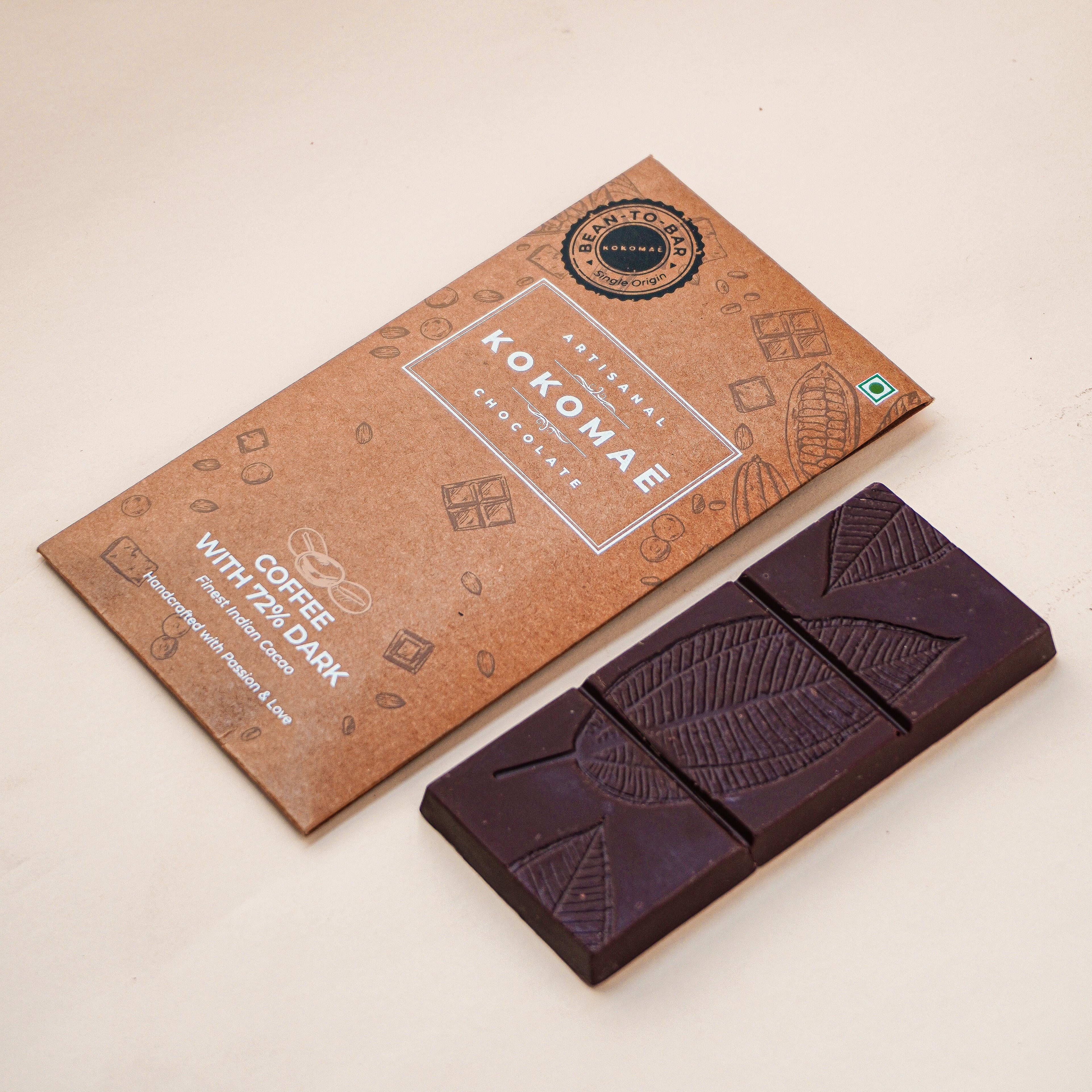 Kokomaē 72% Dark Chocolate with Coffee Bean to Bar - Made of Finest Cocoa Beans from Idukki region