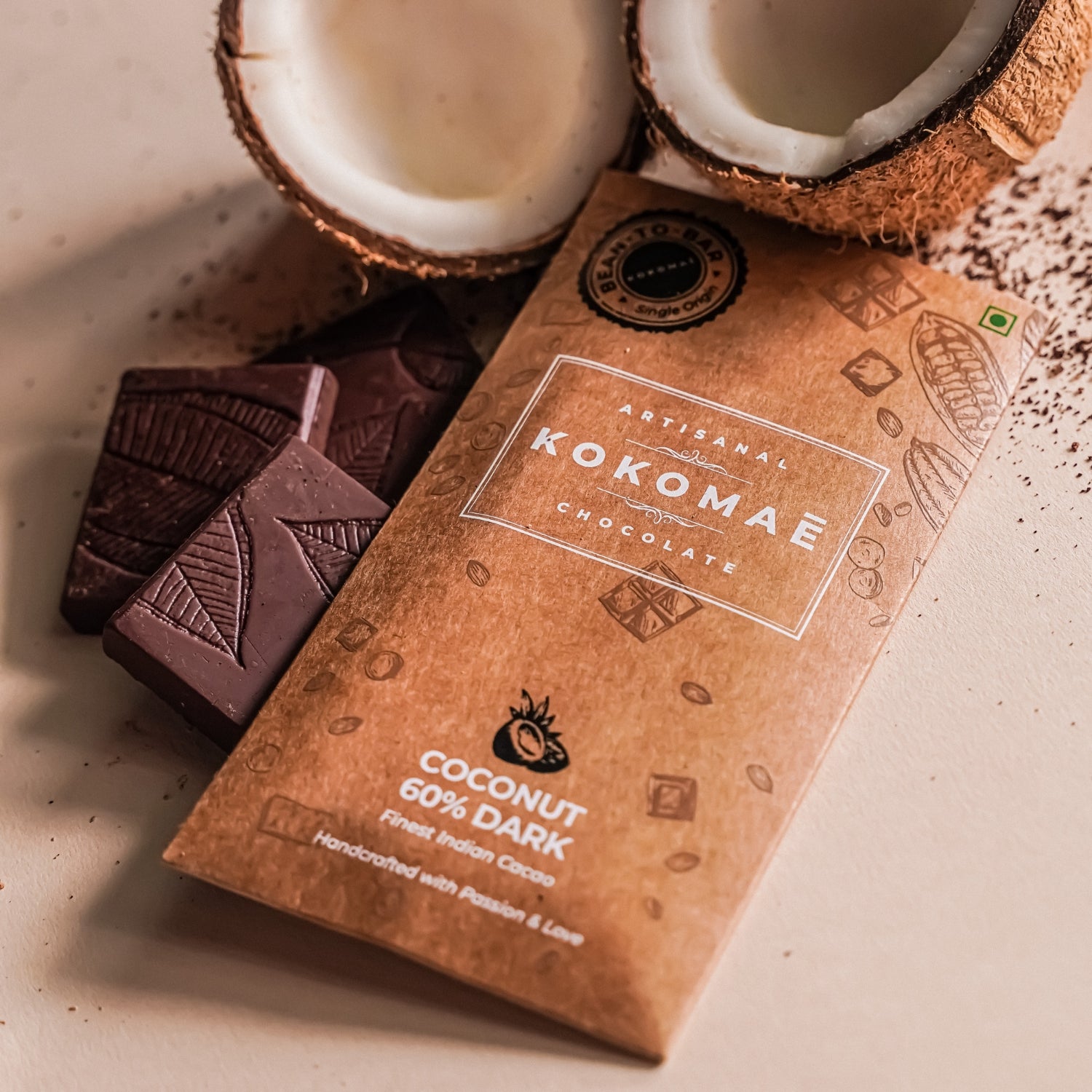 Kokomaē Premium Diwali Chocolate Offering : 60% Dark Plain & 60% Dark with Coconut and a Candle