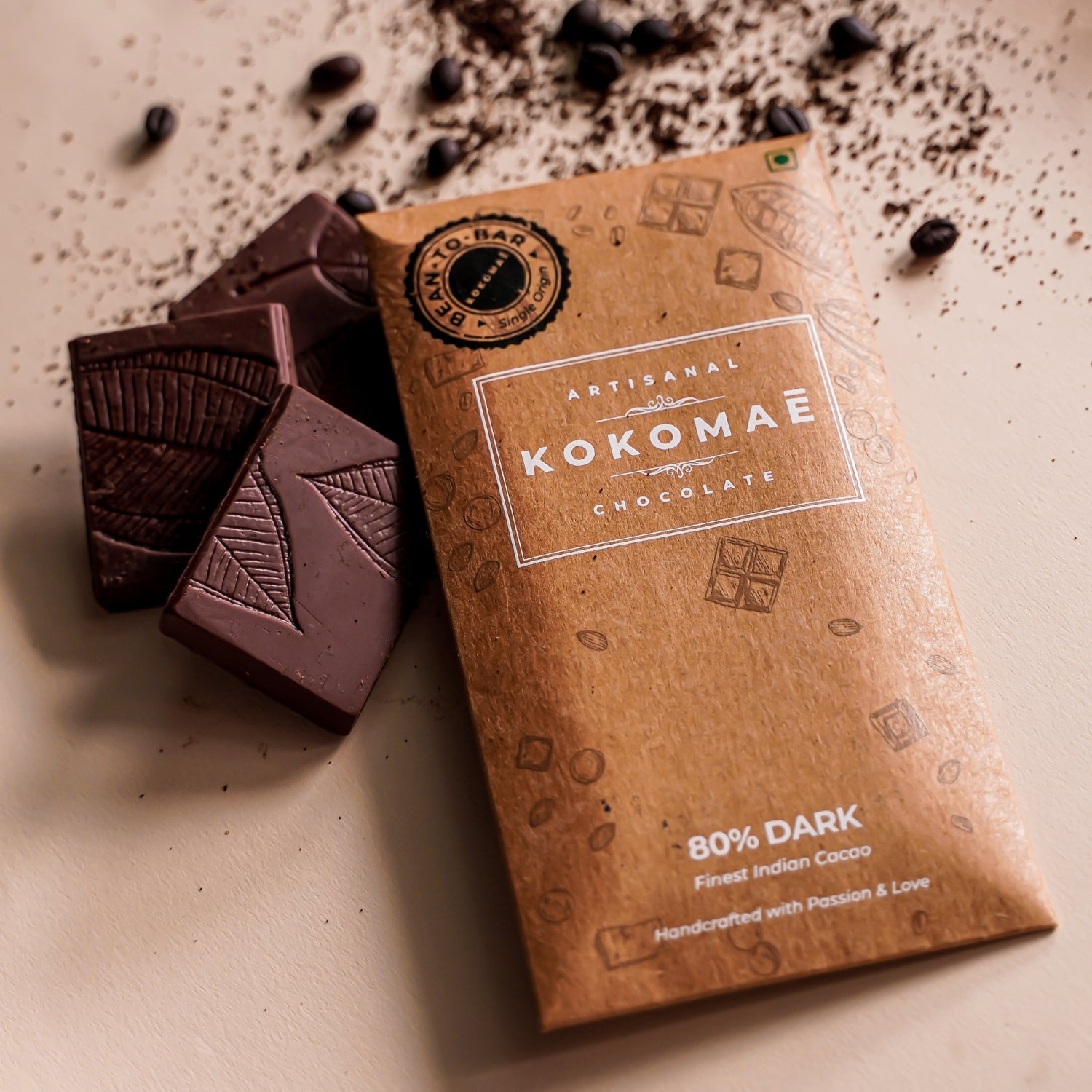 Kokomaē Bean to Bar Gift Hamper with Premium Couverture Pack of Five Exquisite Flavors like Hazelnut 60% Dark, 70% Dark, 80% Dark, Sea Salt, 75% Dark made of Finest Cocoa Beans from Idukki Region