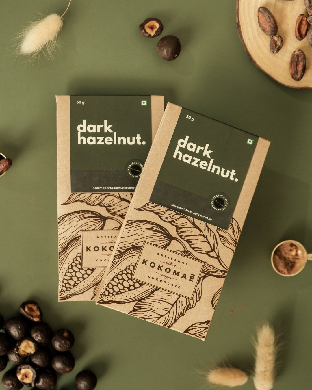 Vegan • Cocoa Butter • No Palm Oil • Artisanal Dark Chocolate-Coated Hazelnuts (2 x 50g)