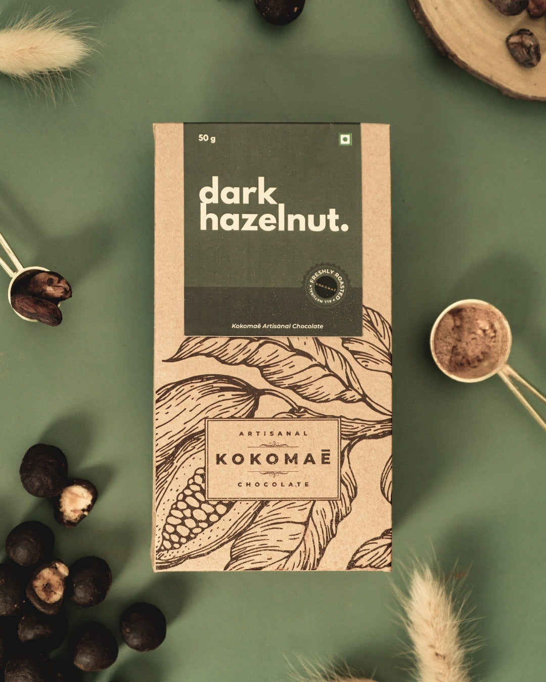 Vegan • Cocoa Butter • No Palm Oil • Artisanal Dark Chocolate-Coated Hazelnuts (50g)