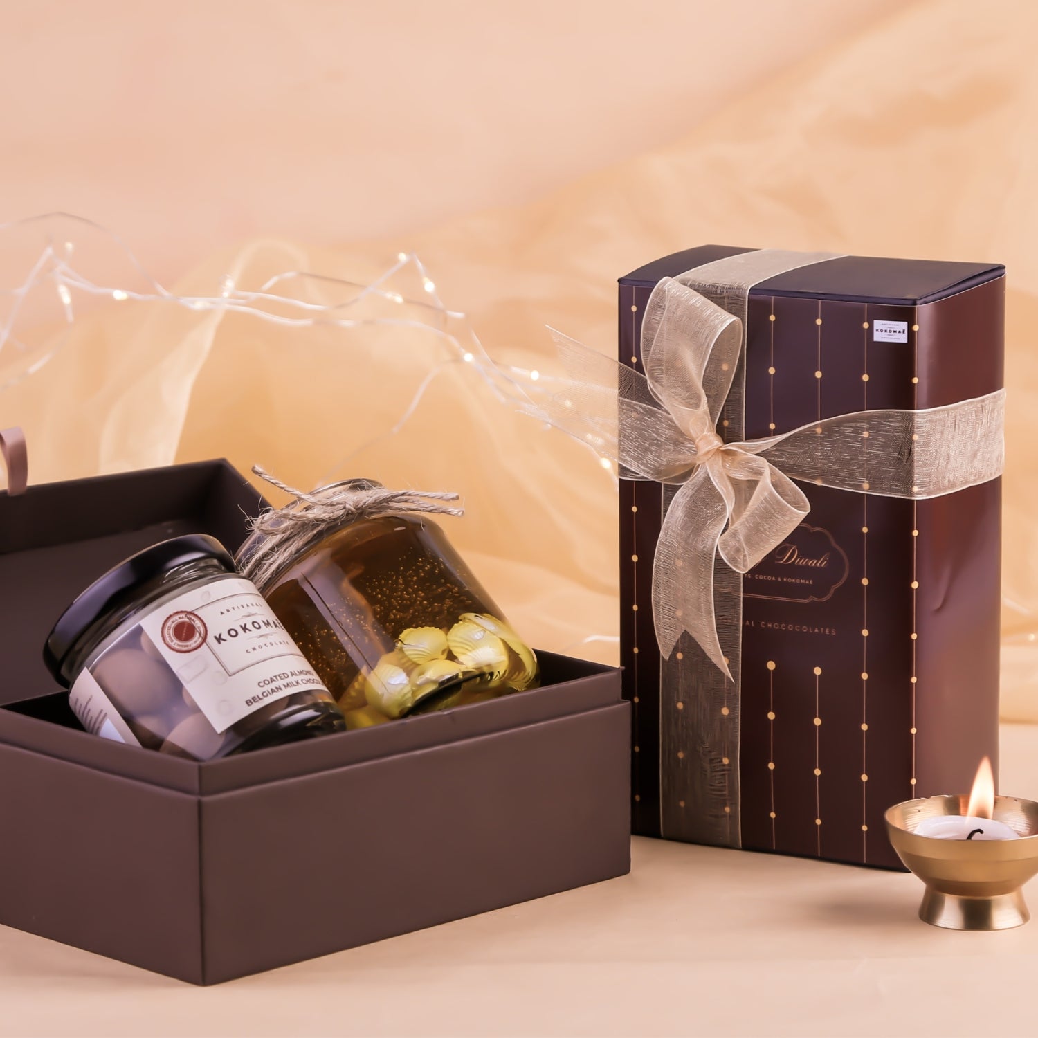 Kokomaē Premium Coated Almond in Smooth Chocolate & a Candle for Diwali