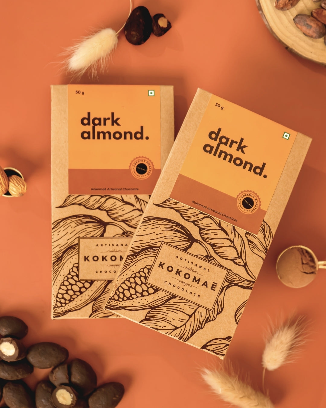 Vegan • Cocoa Butter • No Palm Oil • Artisanal Chocolate-Coated Almonds (2 x 50g)