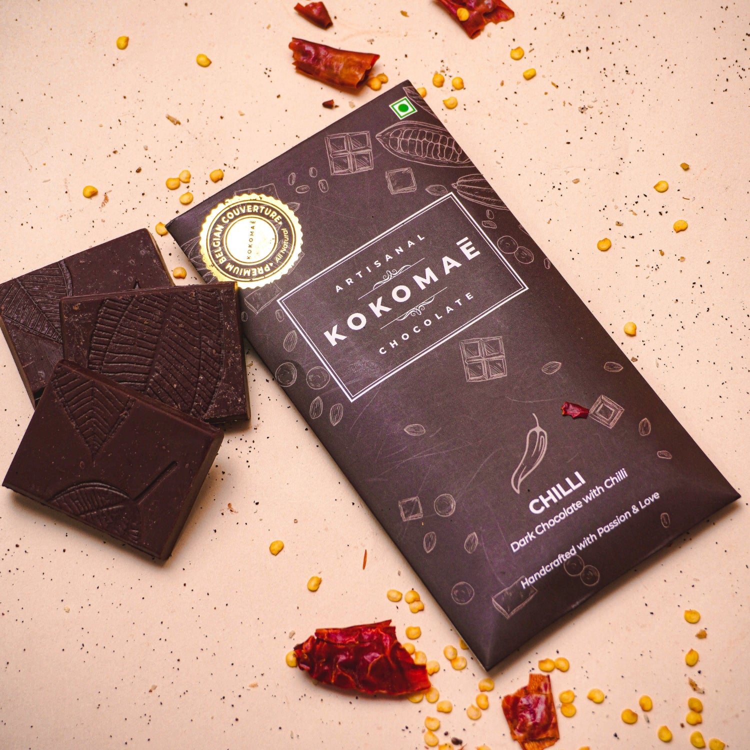 Kokomaē Diwali Artisanal Chocolate Duo : Orang Peel & Chilli Bar with a Candle