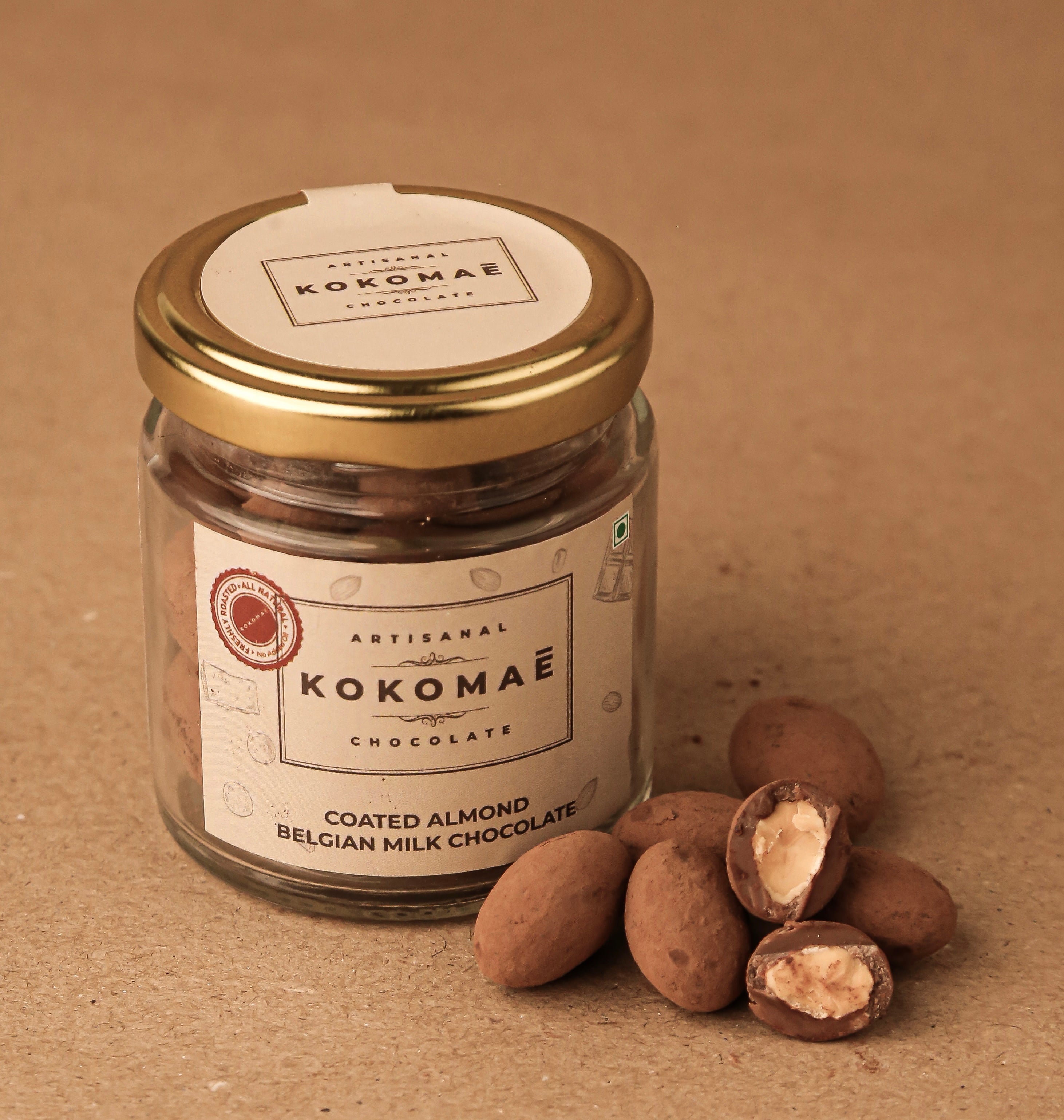 Kokomaē Gift Hamper containing Dragees with Crunchy Almond in Milk Chocolate, Hazelnut in Dark Chocolate, Orange Peel in Dark Chocolate