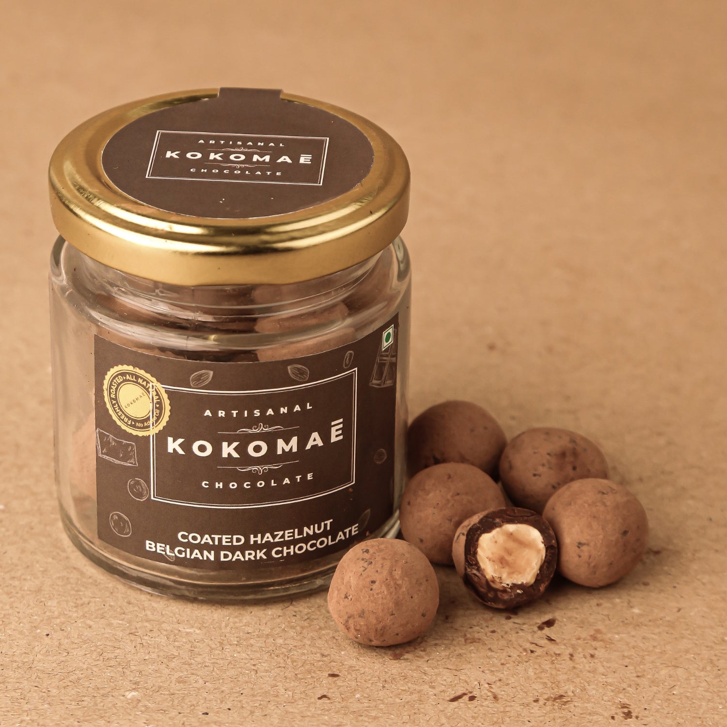 Kokomaē Gift Hamper containing Dragees with Crunchy Almond in Milk Chocolate, Hazelnut in Dark Chocolate, Orange Peel in Dark Chocolate