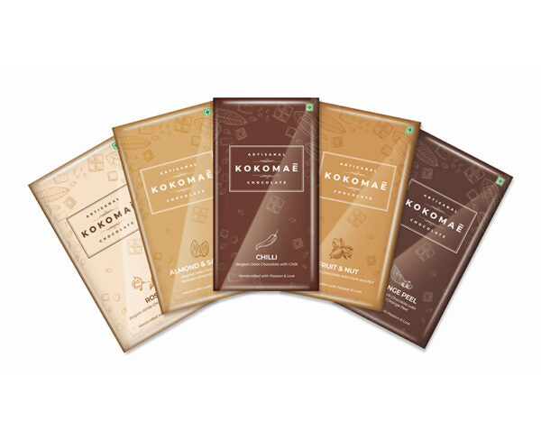 Kokomaē Chocolate Gift Hamper with Premium Belgian Couverture Pack of Five Exquisite Flavors Handmade with Natural & Premium Ingredients