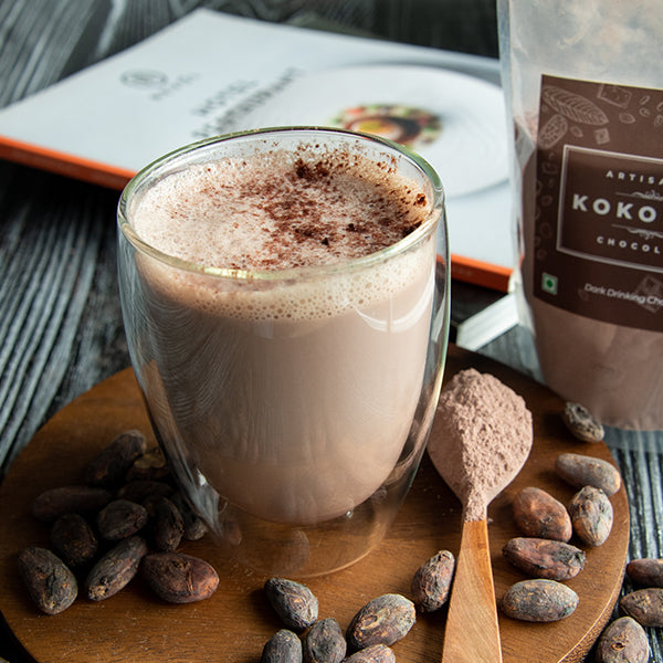 Kokomaē luscious rich Dark Drinking Chocolate with completely organic cocoa beans and perfect amount of organic cane sugar